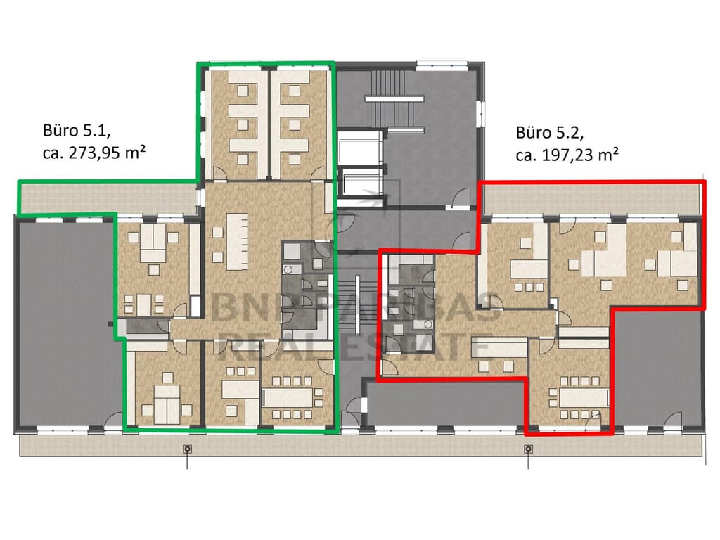 5. OG, 5.1, ca. 273,95 m², 5.2, ca. 197,23 m²